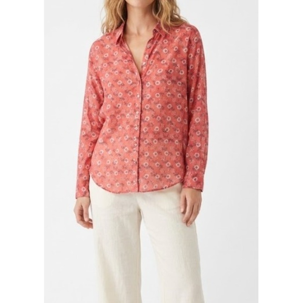 Xirena Beau Button Down Shirt Medium Red Floral Cotton Silk Blend Boho Relax